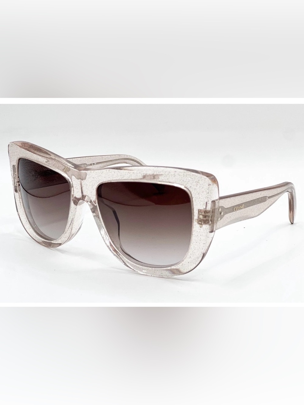 Authentic Celine Translucent Beige Sparkling Frame Sunglasses with Brown Lenses
